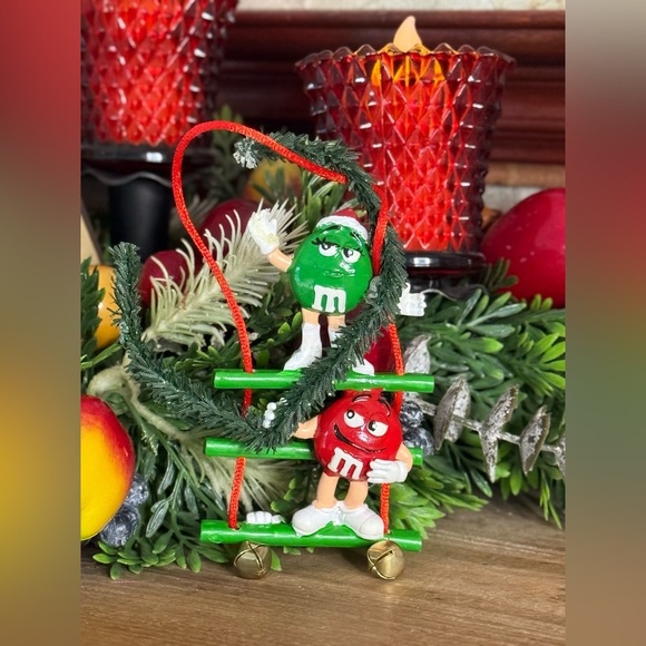 1990’s M&M's Green and Red Christmas Ornament - Picture 1 of 8
